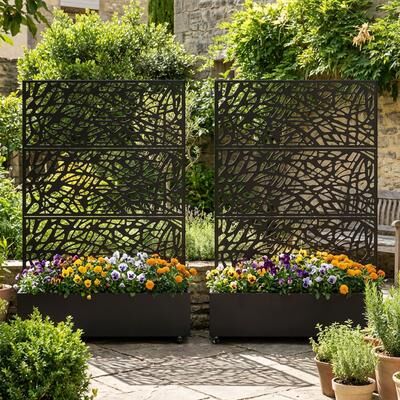 Lumibee 2-Piece Outdoor Metal Pattern Privacy Fence Screen Planter Box