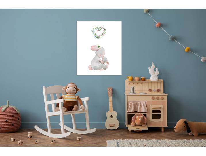 Bild mit Rahmen LÜTTENHÜTT oder Poster, Grosser Hase und Hasenkind mit Herz , bunt (farbe bild(er): bunt), B:40cm H:50cm T:0,2cm, Papier, Bilder, Bild mit Rahmen, HD Premium Druck