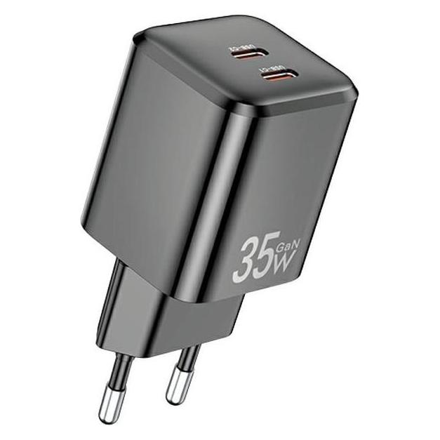 Awei ład. siec. PD65-EU 35W 2x USB-C czarna/black GaN (35 W, 2 Ports) (PD65-EU)