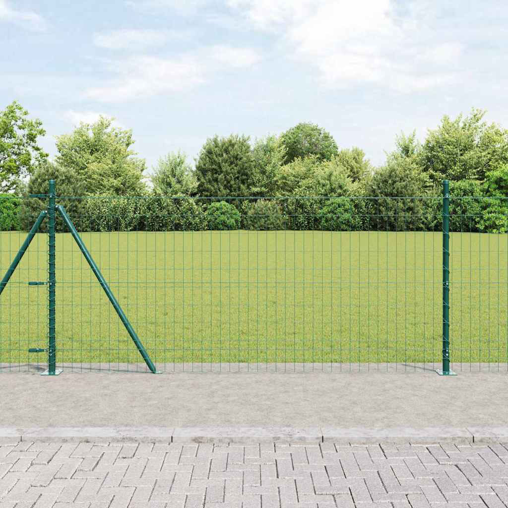 Vidaxl Fence With Posts Steel Green 100cm H x 1000cm W x 3.2cm D