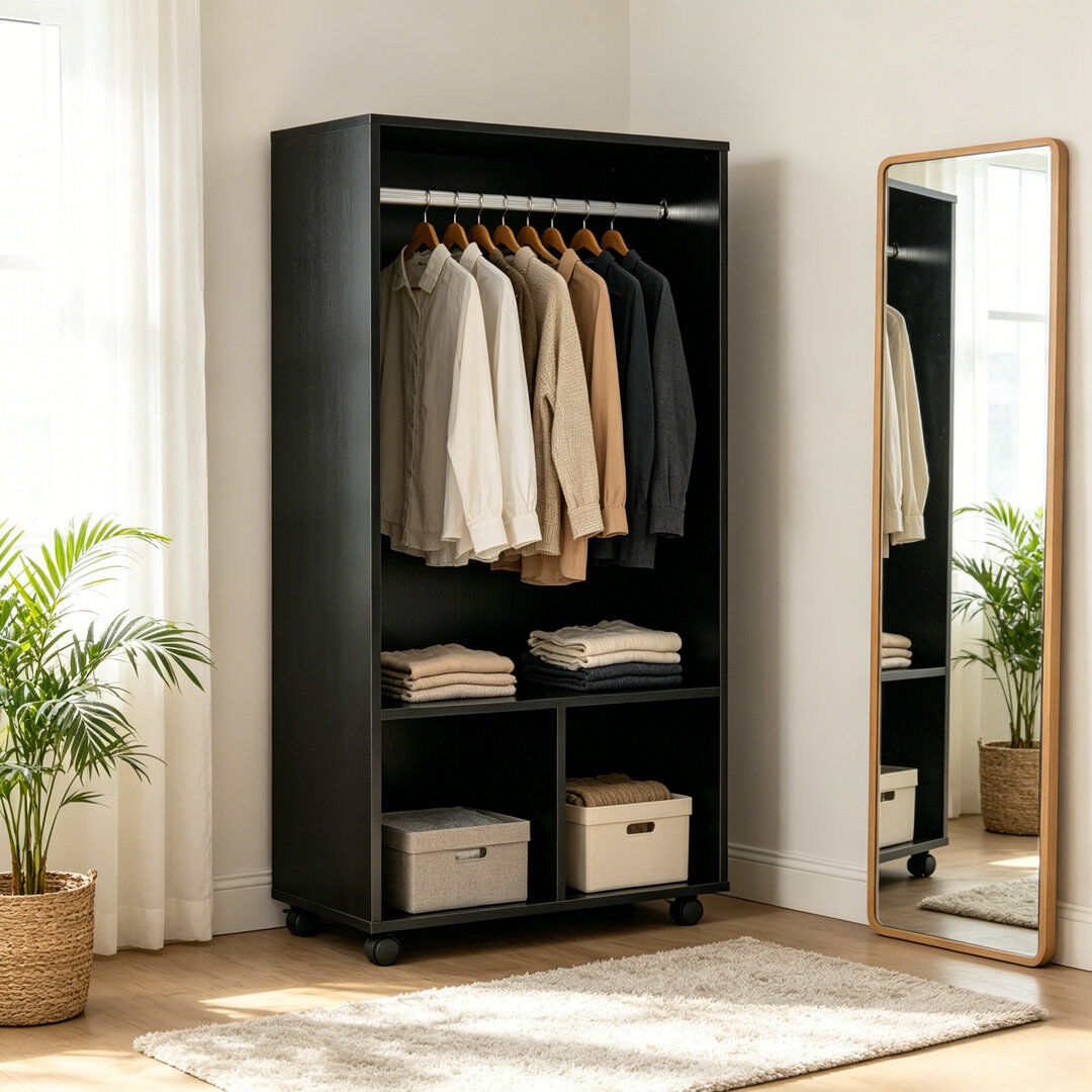 Brayden Studio Particle Board / Chipboard Wardrobe Black 128cm H X 40cm W X 60cm D