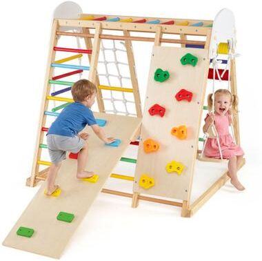 Costway 8-in-1 Foldable Indoor Jungle Gym for Kids with Swing and Monkey Bars-Colorful
