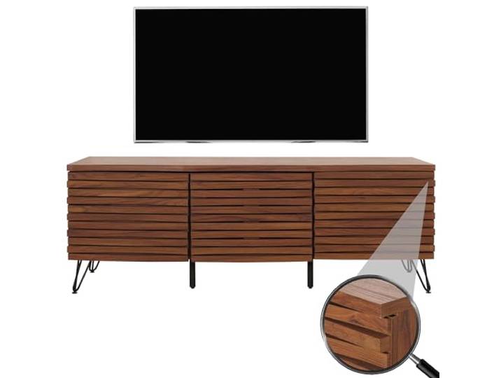 Mendler TV-Rack HWC-M49 MDF Metall 52x142x44cm - Walnuss-Optik Lowboard, TV-Schrank, 3D-Design, Staufächer