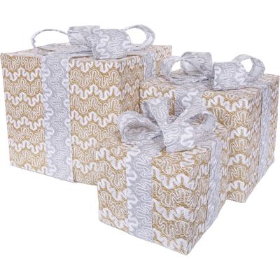 Dekoobjekt "Geschenk", silber (silberfarben), B:25cm, Metall, Polyester, MYFLAIR MÖBEL & ACCESSOIRES, Dekofiguren, 3 unterschiedliche Größen, mit LED Beleuchtung, Weihnachtsdeko
