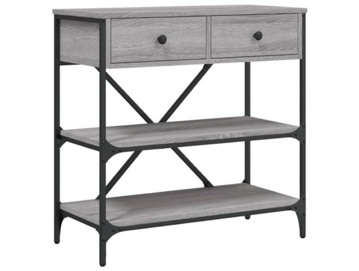 Coespram Konsolentisch Grau Sonoma 75x34,5x75 cm Flurtisch mit Schublade Kompakter Ablagetisch in Grau Sonoma mit robustem Metallgestell und Schubladen für Flur, Wohnzimmer oder Schlafzimmer.