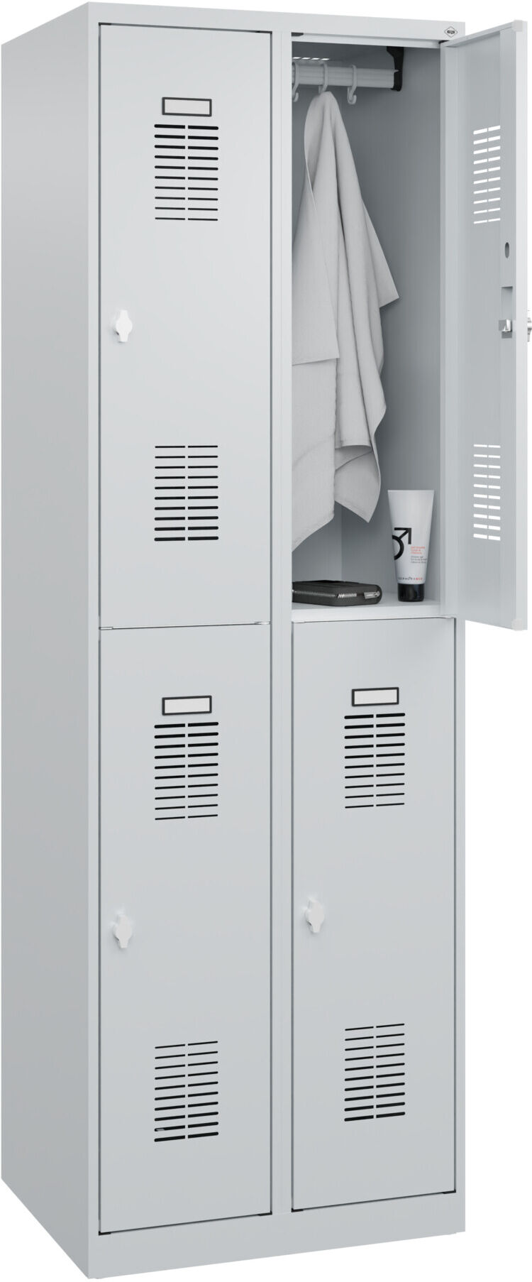 C+P Doppelstöckiger Spind Basis PLUS, 4 Fächer, 1850x600x500mm, 7035/7035 ; C + P Möbelsysteme (088355-20 S10002)