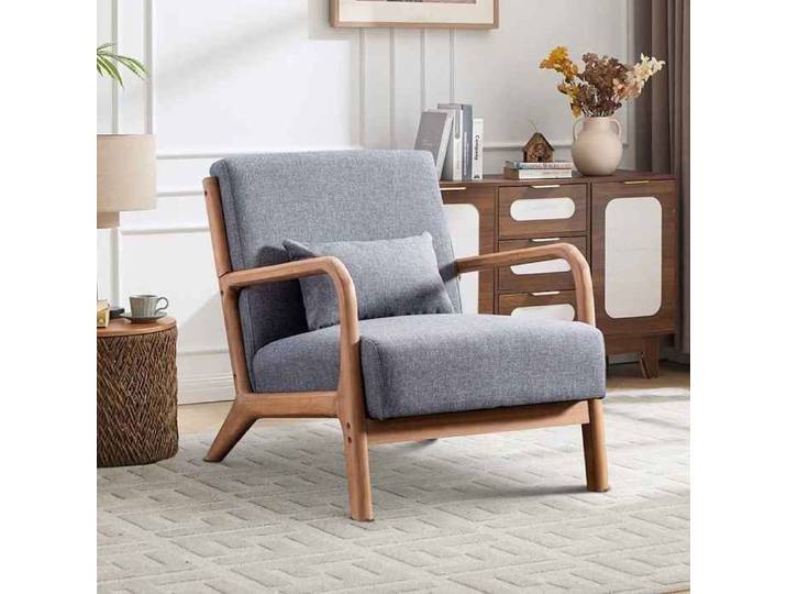 CANMOV Fauteuil Chaise d'Appoint avec Coussin Fauteuil de Lecture en Tissu pour Salon Gris