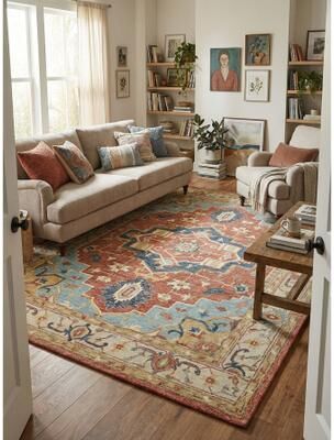 Exquisite Rugs Richmond Serapi Handmade Hand-tufted New Zealand Wool on Canvas Beige/Red Area Rug