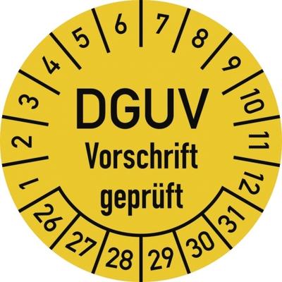 Dreifke® Prüfplakette DGUV Vorschrift geprüft,2026-2031,Dokumentenfolie,Ø25 mm,10 Stück/Bogen