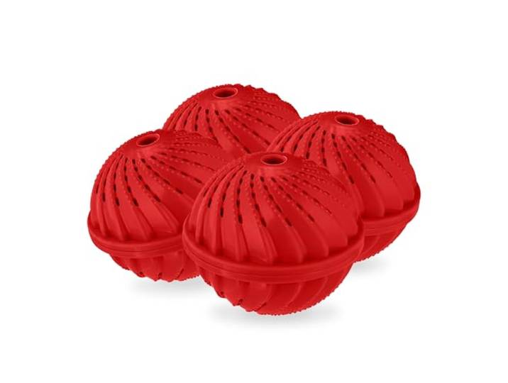 Relaxdays Boule de Lavage\, lot 4\, pour Machine à Laver\, protège l’Environnement et la Peau\, sans lessive\, Rouge