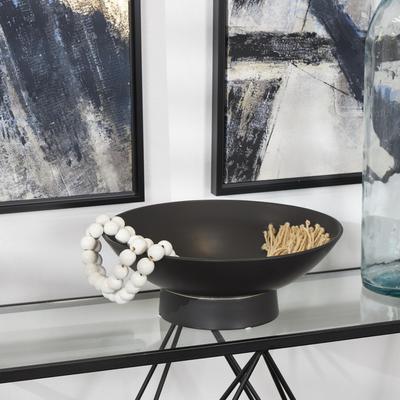 ARCILLA ELEMENTAL Black or White Ceramic Wide Decorative Bowl with Elevated Base