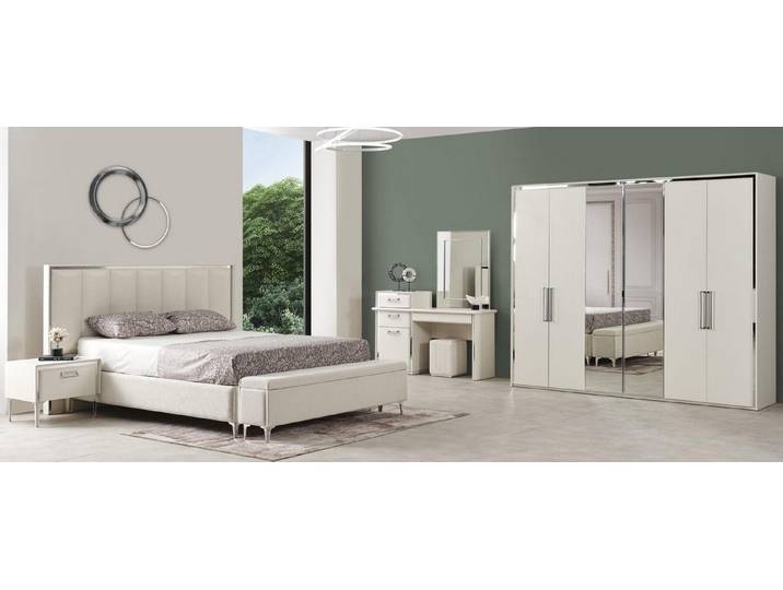 Xlmoebel Schlafzimmer-Set Weißes Schlafzimmer Set Bettrahmen Kleiderschrank Schminktisch, (Schlafzimmer-Set, 4-tlg., 4-tlg)