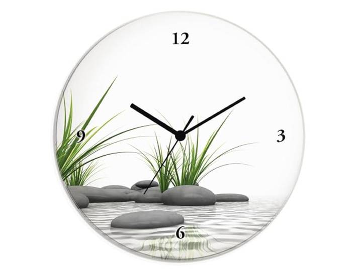 ARTLAND Wanddeko Wanduhr ohne Tickgeräusche Glas Quarzuhr Ø 30 cm Rund Lautlos 3 D Steine