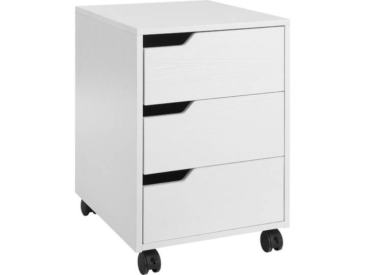 HOMCOM Caisson bureau mobile avec 3 tiroirs\, meuble rangement bureau sur roulettes pour documents et imprimante\, caisson de rangement compact pour travail ou chambre\, 40x50x57\,5cm\, blanc
