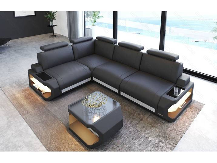 Sofa Dreams Ecksofa Leder Couch Siena L Form Ledersofa, L-Form Ledersofa mit LED-Beleuchtung