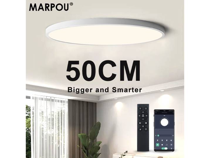 MARPOU – plafonnier LED de grande taille de 50CM, avec télécommande intelligente via application, luminaire ultra-fin, pour chambre à coucher et salon