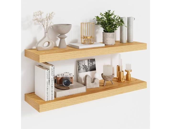 Étagère murale flottante en chêne - 60 x 16.5 x 3 cm support invisible fixation murale 20 kg - bois