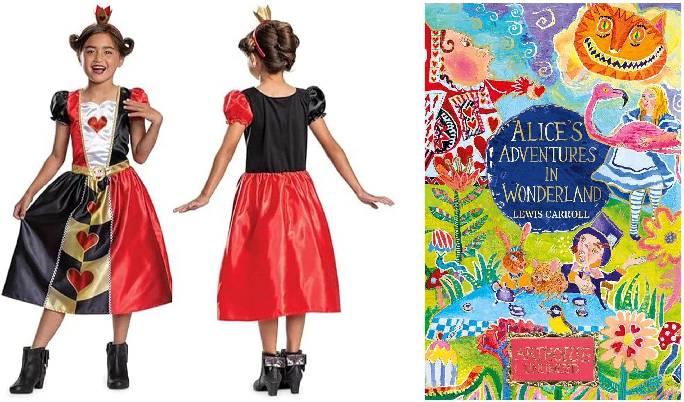 Alice's Adventures in Wonderland Book by Lewis Carroll With Alice in Wonderland Queen of Hearts Fancy Dress for Kids Cherry Stone Publishing