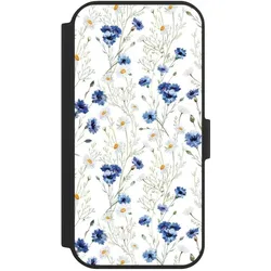 Nivocase Klapphülle für Apple iPhone 15 Handyhülle aus Kunst Leder NIVOflip schwarz Blume Blumen Muster (Apple iPhone 15), Smartphone Hülle, Schwarz