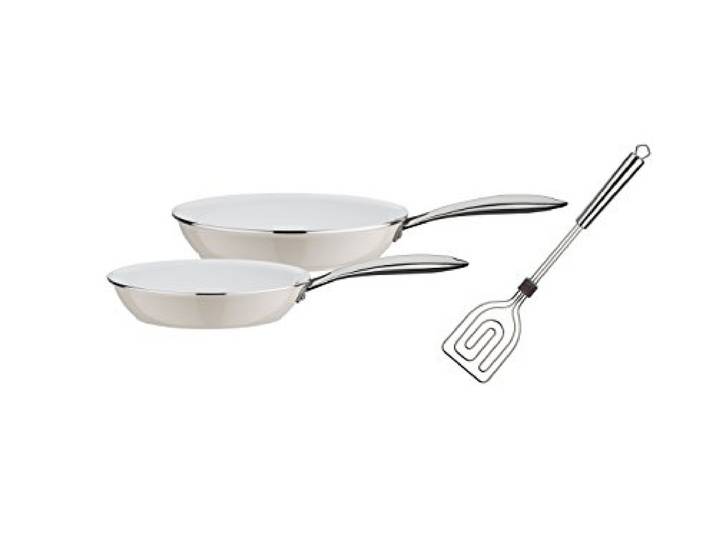 GSW 800181 Ceramica Color Pfannen-Set 3-teilig-inkl. Scala Alleswender, Aluminium, Creme/weiß, 28 cm, 3-Einheiten