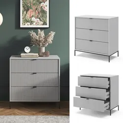Vicco Kommode Eliza, Grau 80 x 42 cm, mit 3 Schubfächer, Wohnzimmer, Schlafzimmer