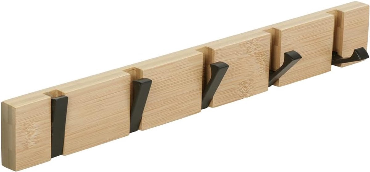 Wandkapstok met 5 uitschuifbare haken voor jassen en accessoires, naturel