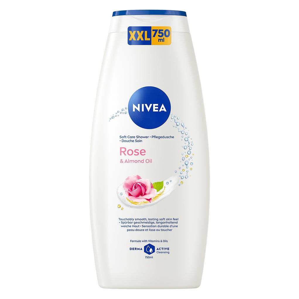 Nivea Duschcreme mit Rosen- und Mandelöl 750 ml - Feuchtigkeitsspendendes Duschgel mit Vitamin C und E (750 ml) (84016)