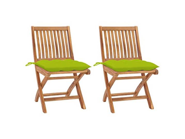 YUTAASU Klappstühle 2 Stück mit Hellgrünen Kissen aus Massivem Teakholz Wetterbeständig, Ergonomisches Design, Platzsparend Zusammenklappbar, Belastbar bis 110 kg