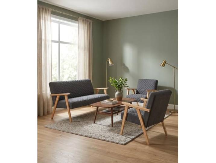 Family Meble Sitzgruppe Soler Design – Zweisitzer-Sofa und 2 Sessel im Retro-Stil – Variante DesignM 55
