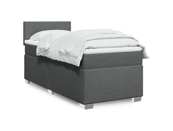 RJPLMFV Bett, Lattenrost, Matratze, Dunkelgrau, 90 x 190 cm, Stoff Taschenfedern, abnehmbarer Topper, Bett-Kopfteil, robuste Füße