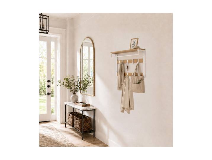 Wandgarderobe RELAXDAYS, beige (hellbraun, weiß), B:80cm H:42cm T:30cm, Eisen, MDF, Garderobenpaneele, Wandgarderobe