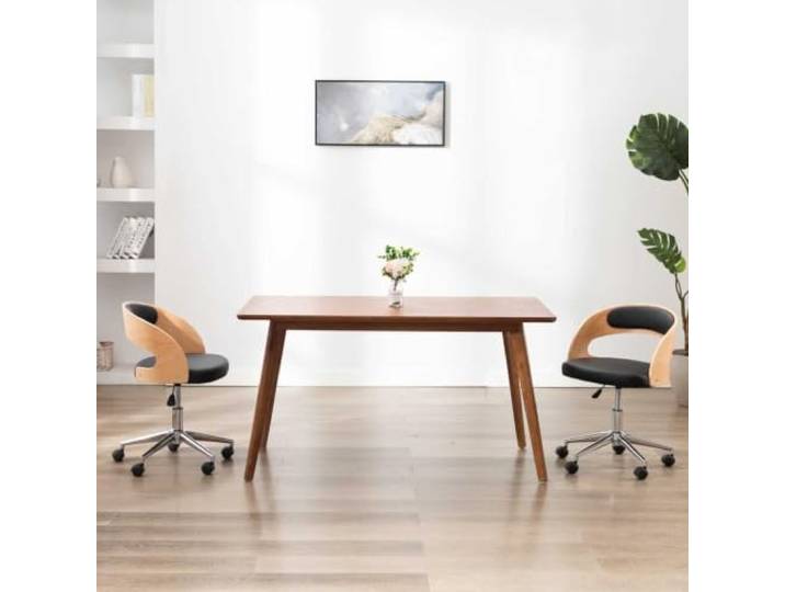 KGHFDVB Drehbarer Esszimmerstuhl Schwarz Kunstleder Bugholz mit Rollen Ergonomische Form, pflegeleichter Bezug, stabile Konstruktion, leichte Beweglichkeit, unkomplizierte Montage