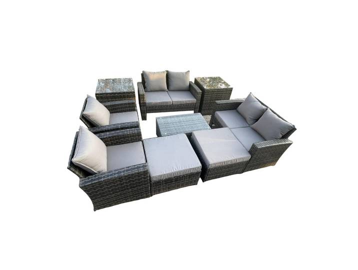 Fimous Gartensofa Hohe Rückenlehne Polyrattan Dunkelgrau 8-Sitzer, Metall, rechteckig, Gartenmöbel, Gartengarnituren, Gartenmöbel-Sets