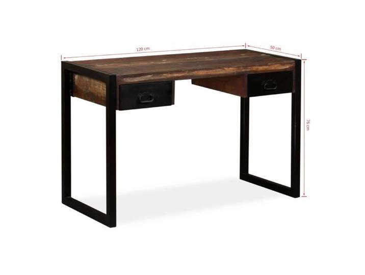 Bureau de style industriel en bois de récupération massif avec 2 tiroirs - ARAMOX - Multicolore