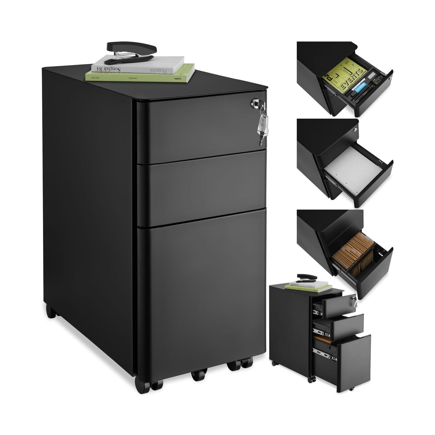 tectake® Aktenrollschrank, aus pulverbeschichtetem Stahl, herausnehmbarer Einsatz für Schreibutensilien, 30 x 50 x 59,5 cm