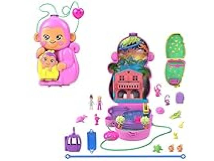Polly Pocket Coffret 2-en-1 Maman et bébé Singe à Porter