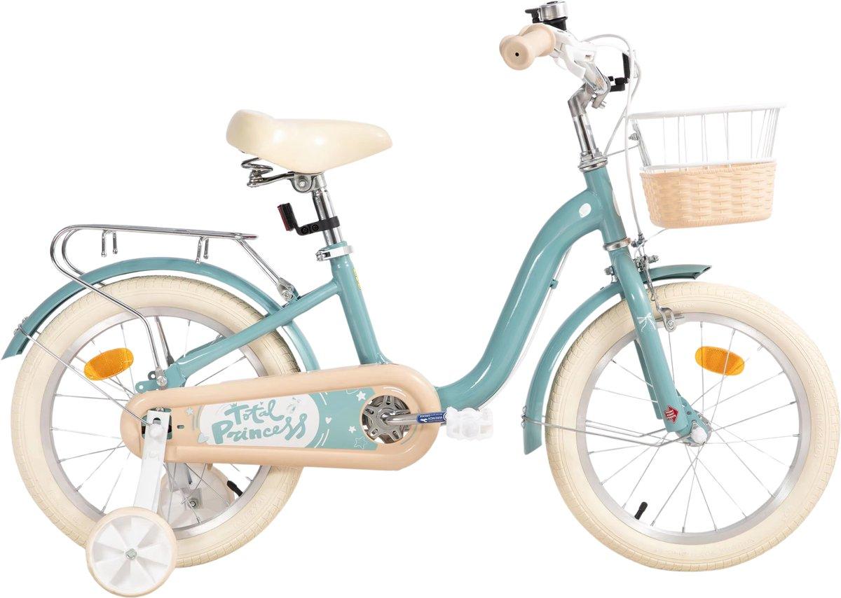 Kinderfahrrad 40 cm - Für Kinder von 3-10 Jahren - Mit Stützrädern, Fahrradkorb & Gepäckträger - Grün