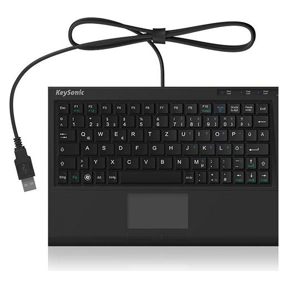 Icy Box KeySonic Mini Keyboard, smart touchpad, USB, Black (US, Kabelgebunden) (ACK-3410(US))