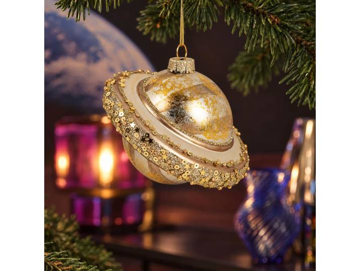Weihnachtsbaumkugel Planet aus Goldglas