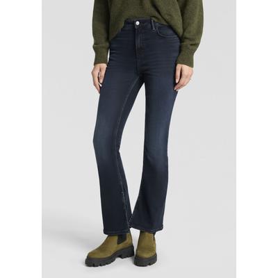 Bootcut-Jeans BOSS ORANGE "Rosa High Rise Bootcut Premium Damenmode", Damen, Gr. 32, Länge 30, dunkelblau 401, Denim/Jeans, Obermaterial: 91% Baumwolle, 7% Polyester, 2% Elasthan, unifarben, bootcut fit normal, Jeans, mit geschlitztem Saum