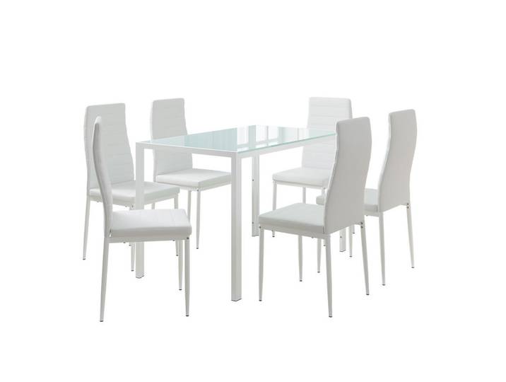 Vicco Esstisch-Set Grand Weiß 120 x 75 cm mit 6 Stühlen, Metall, Rechteckig, 120x70x75 cm, Esszimmer, Bank, Tisch- & Eckbankgruppen
