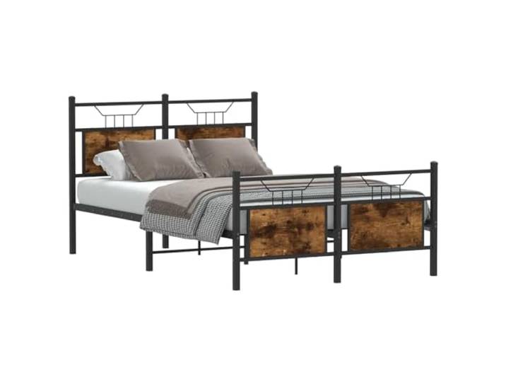 KTHLBRH Bettgestell Eiche Rauchgrau 120 x 200 cm Bettgestell mit Kopfteil Struktur aus Stahl und Spanplatte, unterbetter Raum 27 cm, Montage erforderlich
