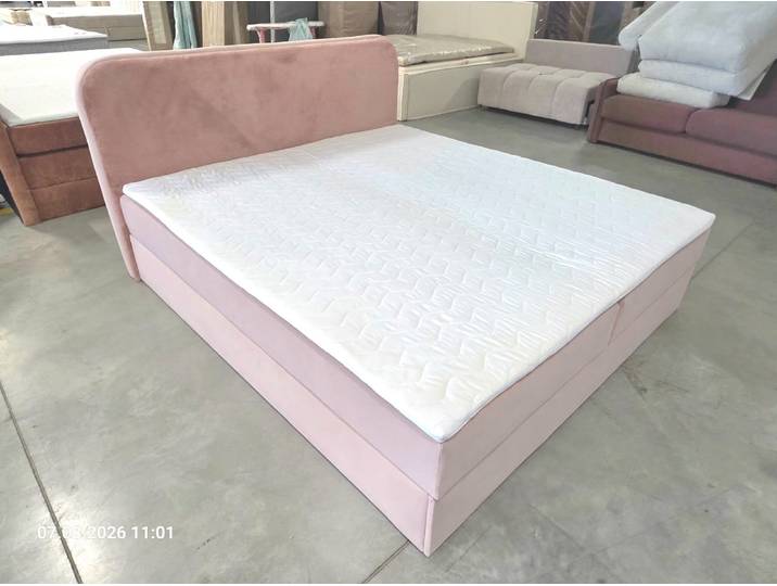 Gepolstertes Boxspringbett FORENA 140x200 cm beige Matratze: Bonell-Federkernmatratze