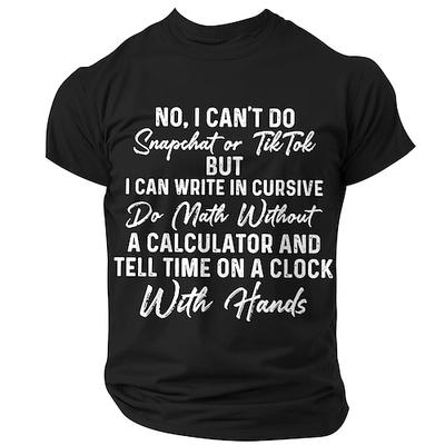Herren Kurzarm-T-Shirt Anti-Technologie Humor 'Kein Snapchat TikTok' alte Schule Schreibschrift Mathe Uhr Grafik-Tee