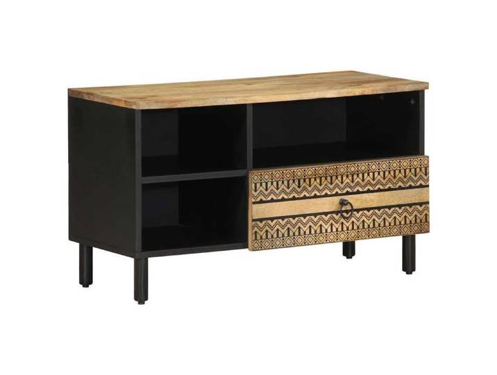 Meuble TV noir 80x33 5x46 cm bois massif manguier brut banc TV meuble hifi centre de divertissement buffet TV 4018645