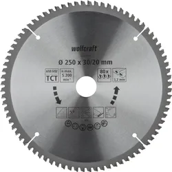 wolfcraft, Sägeblatt, 1 Kapp/Gehr.sägeblatt HM 80 Zähne ø250mm