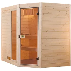 Weka Sauna Valida Eck Gr. 3 mit Glastür+Fenster - Massivholzsauna 38 mm mit Eckeinstieg Ohne Ofeninkl. gratis Sauna-Set im Wert von 70,99 €