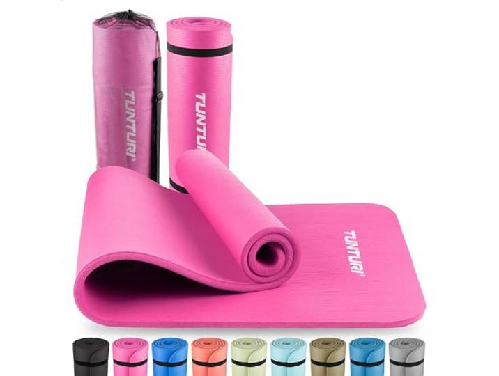 Tunturi Dicke NBRmatte 15mm - Rutschfest Gymnastikmatte - Mit Tragetasche - Für Yoga und Pilates - Sportmatte 180x60x1,5cm -Schadstofffrij - Besonders komfortabel - Pink