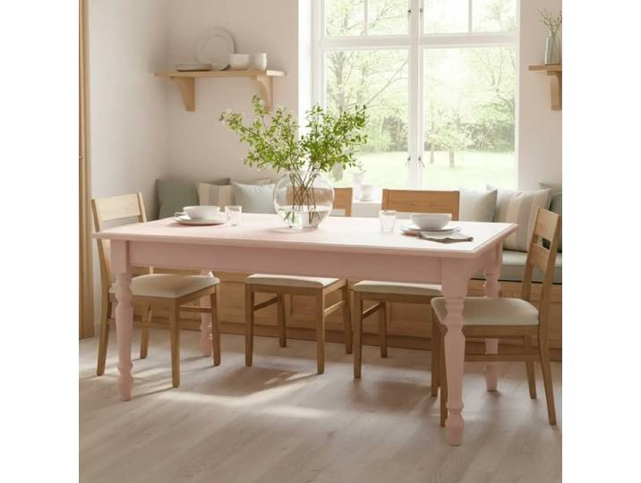 rosa Esstisch 180cm - Tisch mit gedrechselten Beinen pastellrosa