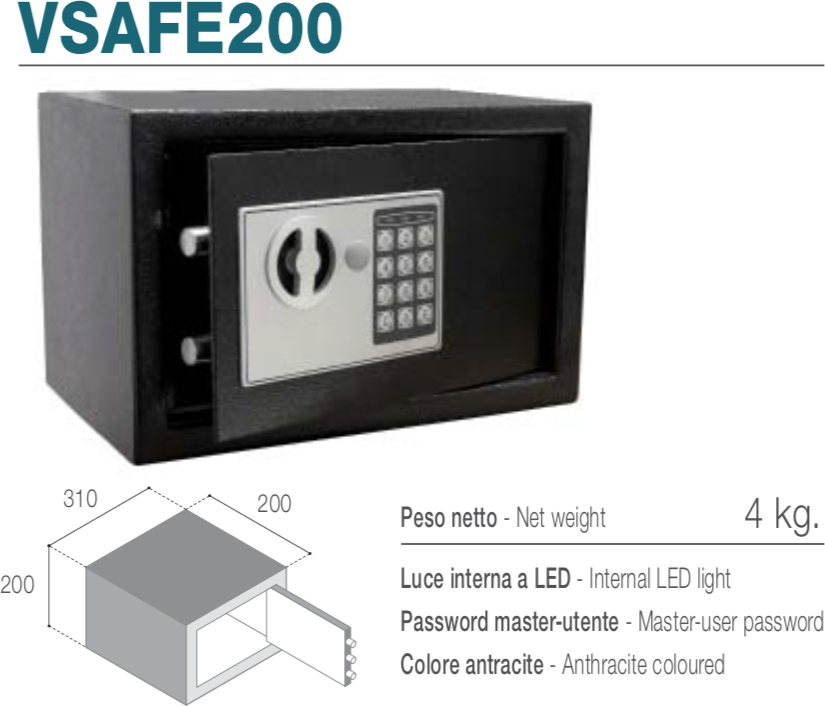 Ⓜ️🔵🔵🔵 Vitrifrigo VSAFE200 - Cassaforte elettronica con apertura frontale, Luce interna
